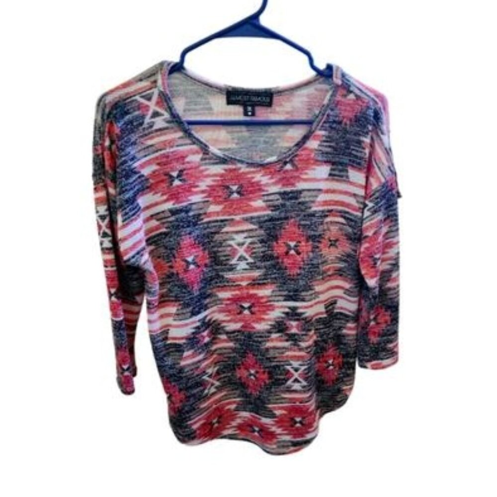 Almost Famous Aztec Designed Pink/ Black shirt Size Medium